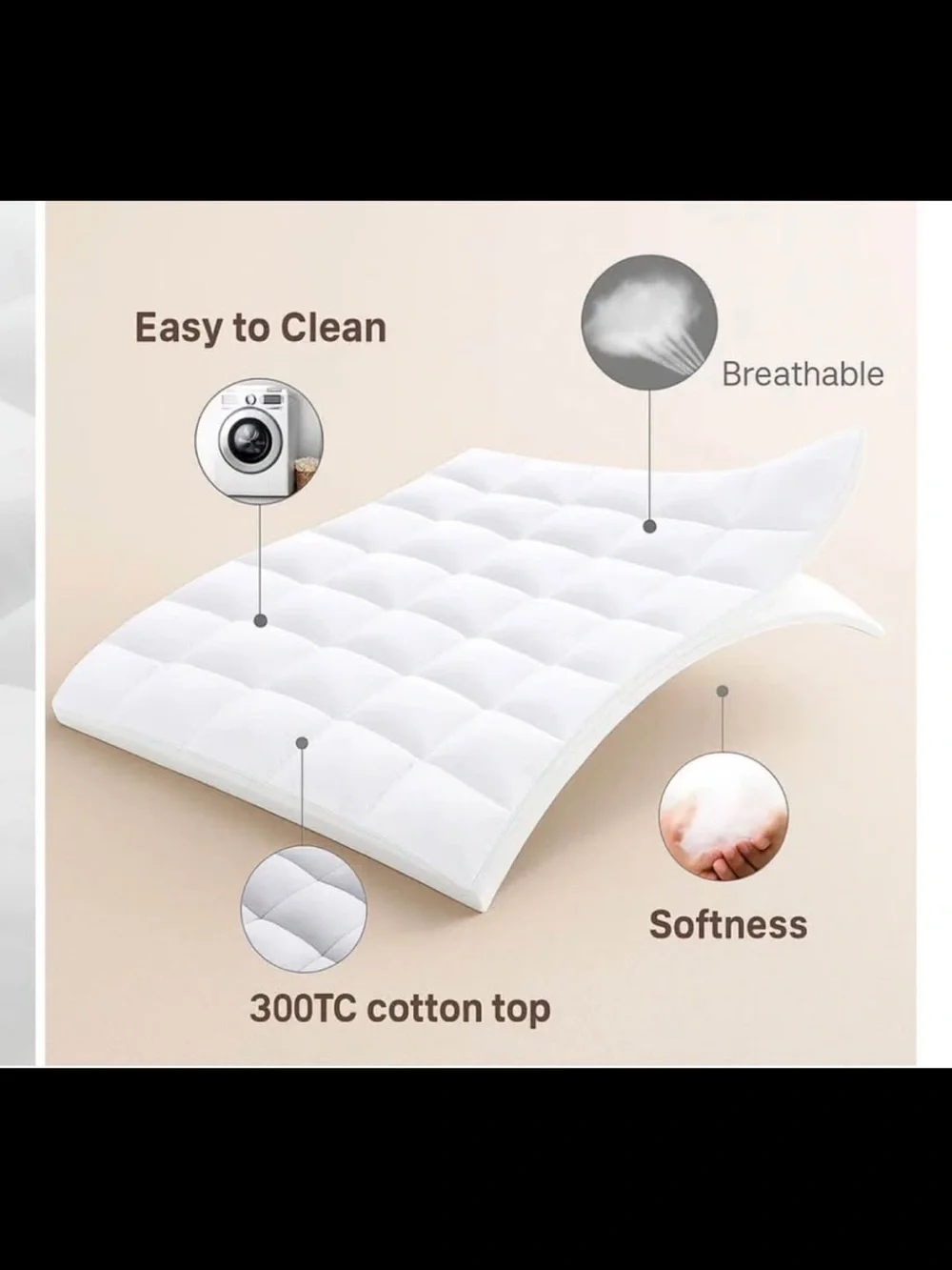 White Cooling Mattress Topper - Soft, Breathable Comfort